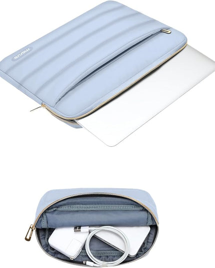 MOSISO 13.3 inch Laptop Case, 13-13.3 inch Puffy Laptop Sleeve Compatible with MacBook Air 13 13.6 M4 M3 M2 M1/Pro 13/Pro 14, HP Dell ASUS Lenovo,Polyester Horizontal Bag with Small Case, Baby Blue