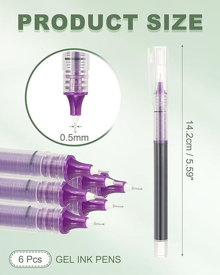 PATIKIL 6Pcs Colored Gel Ink Pens, 0.5mm Extra Fine Point Smooth Writing Japanese Quick Drying Liquid Ink Rollerball Pens for Office Stationery Classroom Teachers, Purple