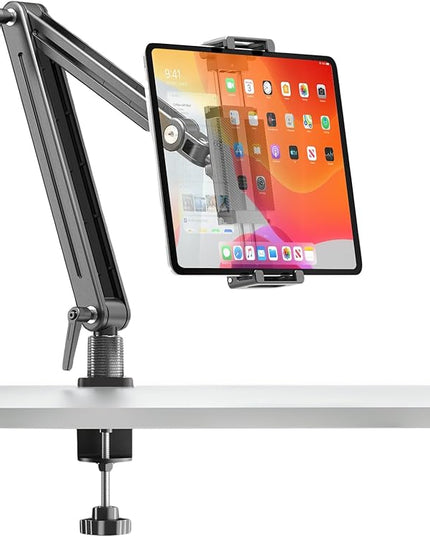 Portable Monitor Stand Desk Holder- Large Clamp support up to 12.9 14.6 15.6 18.5 inch 360° Rotating Base Swivel Tall Desk Arm Mount for iPad Pro/Mini/Air/Surface Strong Bearing Weight over 5.5lbs