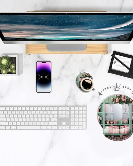 Ergo Comfort Gel Wrist Rest Mouse Pad-Ergonomic Office Mousepad with Wrist Support-Non-Slip, Design Desk Accessories Mat for Home&Game Decor Book Floral