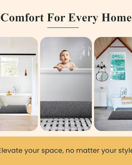 MAYSHINE Plush Shaggy Chenille Bath Mat | Extra Soft, Super Absorbent, Non-Slip Bathroom Rug | Fluffy Microfiber, Area Rug Sets for Bathroom Floor, Kitchen, Living Room | 47"x27" | Charcoal Gray