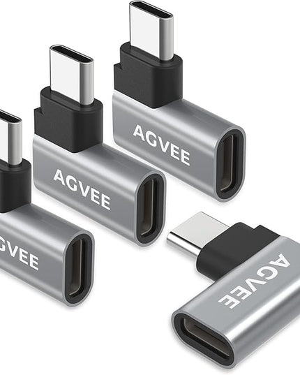 AGVEE 4 Pack Side Angle 90 Degree USB-C Male to USB-C Right Angled Female Adapter (Type-C 3.2 Gen 2) Converter Video Type-C 10G Data Extension Coupler Converter Connector, Black