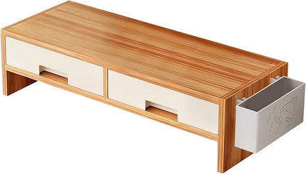 Desk Monitor Stand Riser, Double Drawer Ergonomic Organizer, Computer Desk Riser for Monitors and Accessories, Durable Wood Material, Family Friends Home Offices Indoor Study Bedroom Room Workstation