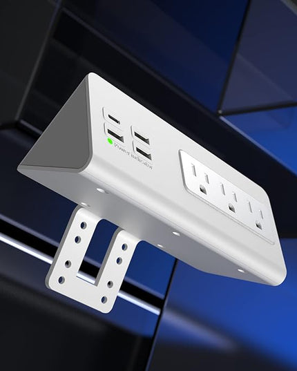 Nightstand Edge Mount Power Strip with USB-C Ports Tabletop Surge Protector Desk Clamp Power Sockets with 3 AC Outlets &4 Fast Charging USB Ports for Home Office Hotel and Dormitory (White(2-Pack))