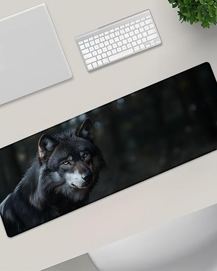 Black Wolf Extra Large Gaming Mouse Pad, Desk Mat, Non-Slip Rubber Base, MousePads for School, Work, Home Accessories Decor Gifts 31.5" x 11.8"
