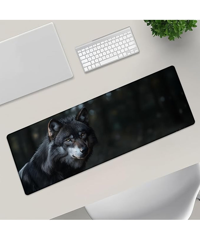 Black Wolf Extra Large Gaming Mouse Pad, Desk Mat, Non-Slip Rubber Base, MousePads for School, Work, Home Accessories Decor Gifts 31.5" x 11.8"