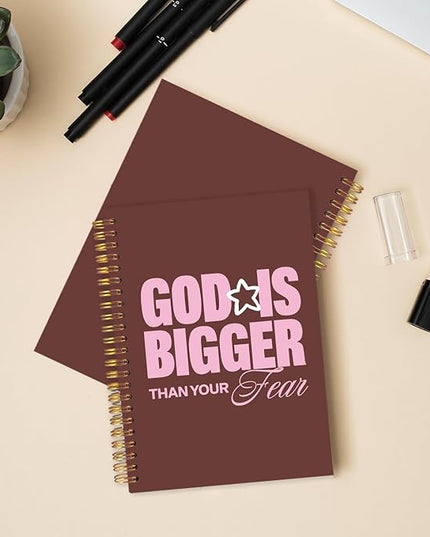 Christian Spiral Journal Notebook 5.5x8.3in, Bible Scripture Journal for Woman, God is Bigger than Your Fear Spiritual Religious Notebooks for Note Taking, Hardcover Notebook
