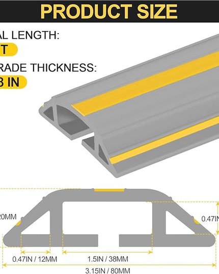 MYFAMIREA 4FT Floor Cord Cover Heavy Duty Cord Cover for Wire on Floor, Outdoor Cable Covers Protector with 3 Channels, Extension PVC Wire Covers Hider Management for Home Office Outdoor, Grey
