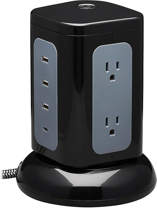 Tripp Lite TLP606UCTOWER Charging Tower Power Strip Surge Protector & Charging Station with USB Ports, 1800 Joules, 6 Outlets, 3 USB-A + 1 USB-C, 8ft Cord, Dorm Room Essentials Desk Accessory