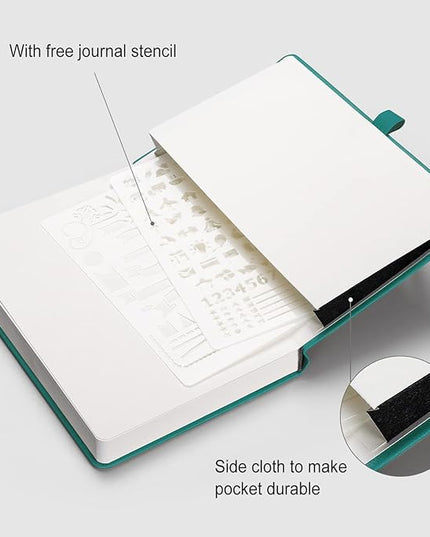 AHGXG Bullet Dotted Journal - 320 Numbered Pages Dot Grid Notebook A5 Thick Journal, 100gsm Thick Dotted Paper, Leather Hardcover,Inner Pocket, 5.75'' × 8.38'' - Cyan