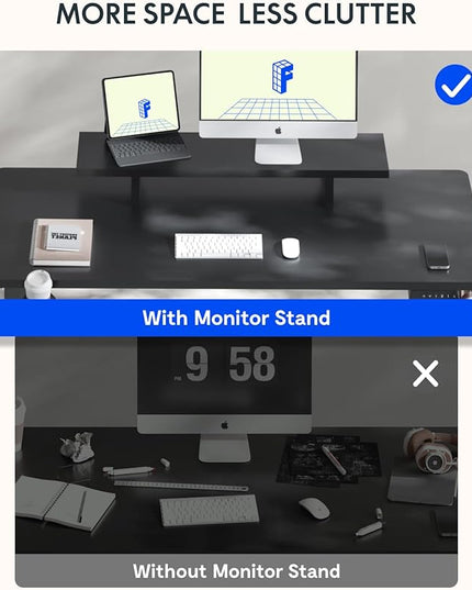 FLEXISPOT Standing Desk with Monitor Stand, 48 x 24 Inches One-Piece Electric Height Adjustable Computer Desk with Cup Holder, Home Office Desks (Black Frame+ Black Top)