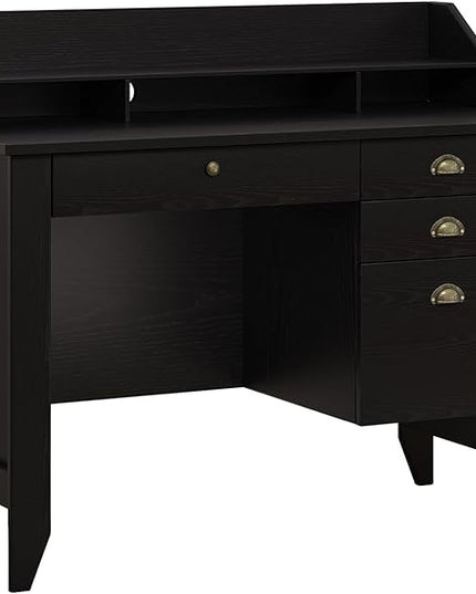 4 EVER WINNER Black Desk with Drawers, Small Desk with File Drawer and Monitor Stand, Computer Desk with Storage, Writing Desk for Bedroom Home Office, Black