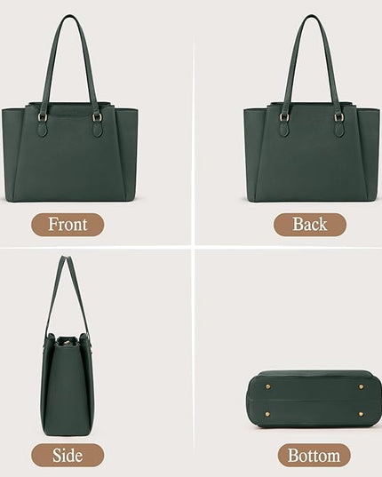 RAINSMORE Laptop Bag for Women 15.6 Inch Work Tote Bags Waterproof Computer Bags Leather Professional Laptop Purse Womens Laptop Briefcase Large Handbag for Office Teacher Travel, Green