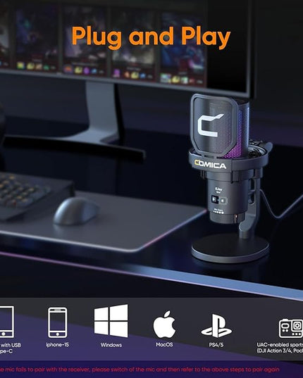 COMICA EJoy Uni USB Condenser Microphone – Computer Mic with Noise Cancellation, Mute, Gain, Monitoring – for Streaming, Podcast, Gaming, YouTube, PC, Mac, PS5, PS4 (Desktop Mic)