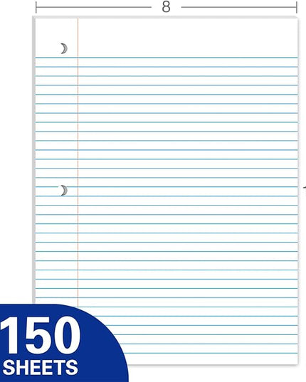 WritePads Notebook Paper College Ruled Loose Leaf Paper, Standard 8"x10-1/2",3 Hole Punched Binder Paper For 3 Ring Binder,150 Sheets/Pack, 4 Pack, White, MADE IN USA