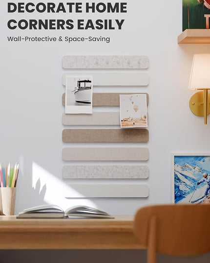 Cork Board Alternative Felt Strip Board 8-Pack 13"x2", Office Pin Board with 50 Push Pins, Adhesive Install for Bedroom Door & Home Office(Stone Beige)