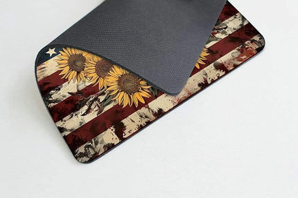 Square Mouse Pad Deer with Sunflowers and National Flag-3,Gaming Mouse Pads for Desk,Soft Computer Waterproof Non-Slip Mouse Mat