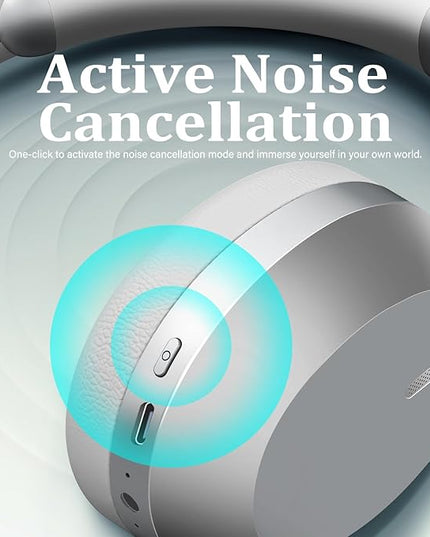 Wentronic Y04 Bluetooth Headphones Active Noise Cancelling Wireless Over Ear Headphones 48 Hours Playtime High Sound Quality Foldable Headphones with Soft Ear Cushion for Travel - Silver