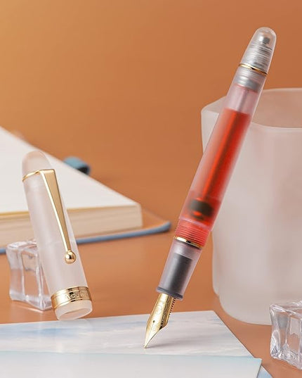 Asvine V126 Vacuum Filling Fountain Pen Extra Fine Nib, Frosted Transparent Clear Acrylic, Large-Capacity with Gift Case