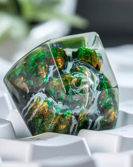 Fantasy Primary Forest Waterfall Artisan Keycap R1 SA Profile Custom Rain Forest Keycaps 1U ESC Handmade Gaming Resin Key Cap Cherry MX Switch Compatible Mechanical Keyboard Gifts for Nature Lovers