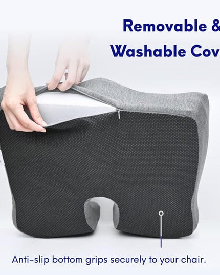 C CUSHION LAB Patented Pressure Relief Seat Cushion for Long Sitting Hours on Office/Home Chair, Car, Wheelchair - Extra-Dense Memory Foam for Hip, Tailbone, Coccyx, Sciatica - Light Grey