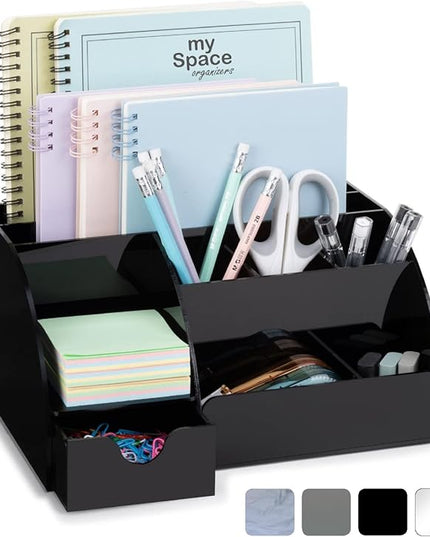 My Space Organizers Black Desk Organizer with 9 Compartments - Desktop Office Supplies and Desk Accessories Organizer