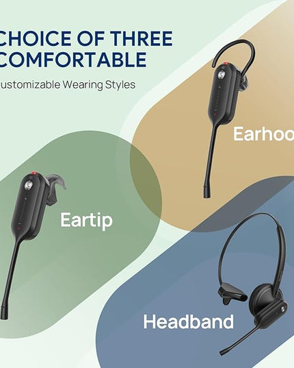 Yealink DECT Wireless Headset WH63 E2 UC,Single Ear (Mono) Convertible Office Headset with Noise Canceling Mic, 607Ft Range,3 Wearing Styles,Connects to Desk Phone and Computer