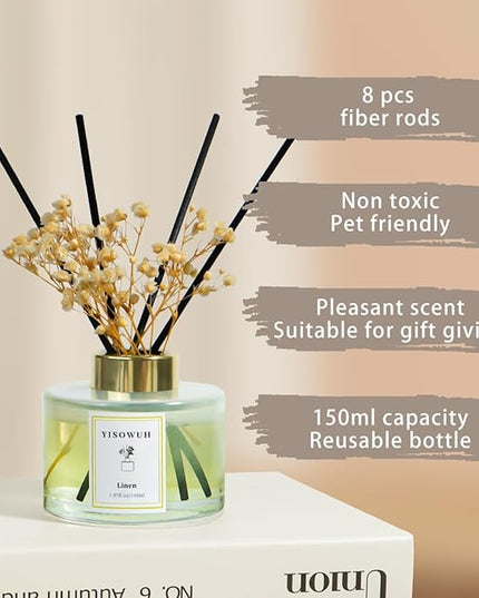 YISOWUH Reed Diffuser Set,5.07 fl oz (150 ml) - Linen Oil Diffusers with 8 Reed Sticks,Home Fragrance Reed Diffuser for Bathroom Shelf Decor