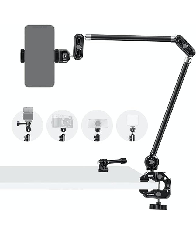 NEEWER 30" Articulating Magic Arm with Super Clamp/Action Cam Mount/Phone Holder, Overhead Camera Desk Mount Mic Boom Stand, Compatible with GoPro iPhone DSLR Webcam Microphone Video Recording, UA056