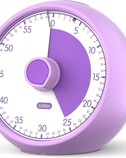 Conchstar Visual Timer for Kids 60-Minute - Countdown Timer with Optional Alarm, Focus Tool for ADHD & Autism, Time Management for Homework, Chores, Office, Kitchen, Teaching & Study Routines (Purple)