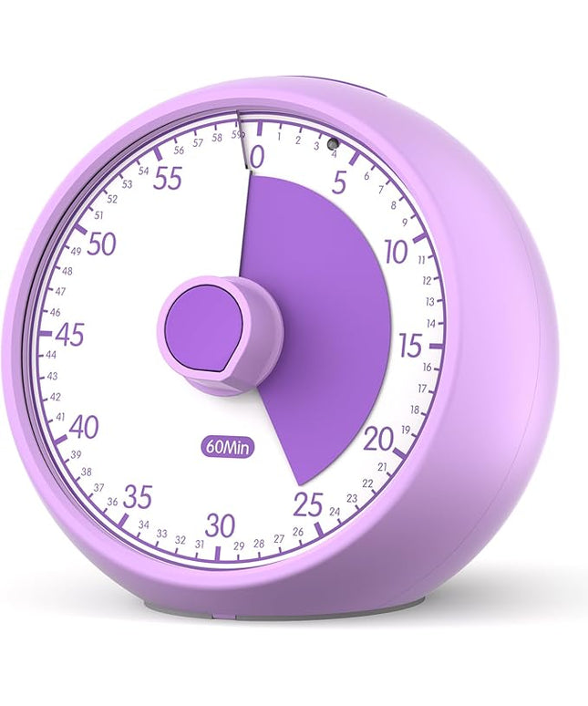 Conchstar Visual Timer for Kids 60-Minute - Countdown Timer with Optional Alarm, Focus Tool for ADHD & Autism, Time Management for Homework, Chores, Office, Kitchen, Teaching & Study Routines (Purple)