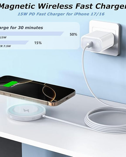 [Apple MFi Certified] Magnetic Charger,Wireless Charger Fast Charging 2Pack 6FT USB C Plug Mag-Safe Magnet Magvolt Pro Pad Chargers for iPhone Air/17 Pro Max/17/16E/16 Pro/16 Plus/15/14/13/12/AirPods