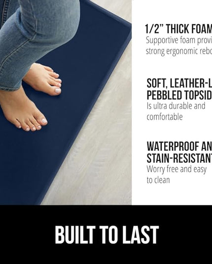 GORILLA GRIP 2 Pack Comfortable Cushioned Kitchen Mats for Floor, 17x24 + 17x48, Waterproof and Stain Resistant, 1/2 Inch Thick Soft Ergonomic Standing Desk Anti Fatigue Mat, Foam Supports Feet, Navy