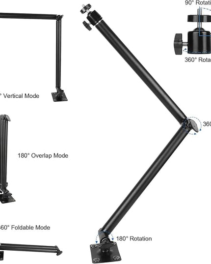 Articulating Camera Wall Mount with 1/4"-20 Threaded Compatible with DSLR/Security/Webcam/Action/LED Light/CCTV POV Camcorder Cameras,Adjustable Aluminium Alloy Arm Metal Base