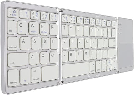 Gugxiom Foldable Wireless Keyboard with Touchpad, Foldable Design 63 Keys BT 3.0 Keyboard for Smartphone Tablet Laptop Travel, Mute, Pocket Size, USB Charging (Silver White)