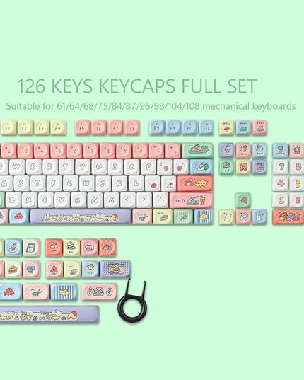 Tsungup MOA Profile Keycaps,126 Keys PBT Cute Funny Smiley Keycaps Dye-Sublimation Custom Keycap Set with Keycap Puller for Cherry Gateron MX Swithes Mechanical Keyboards