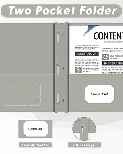 Two Pocket Folders, PANDRI 30 Pack Two Pocket Folders with Prongs, 3 Prong Folders Designed for Office and Classroom, Letter Size Grey