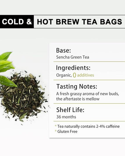 RIANTEA Organic Prevernal Sencha Green Tea Bags - Low Caffeine, Cold & Hot Brew, Premium Quality from Award-Winning Plantation, Non-GMO, Biodegradable, Unsweetened, 100% Natural