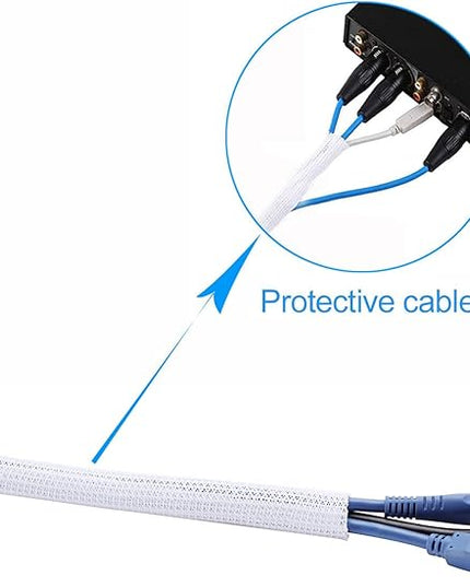 1/2 inch x 50ft Split Sleeve Wire Loom Tubing - Durable Cord Protector for USB, Power Cords, Audio/Video Cables | Chew-Proof Cable Sleeve to Protect Pets & Wires | Easy Installation, White