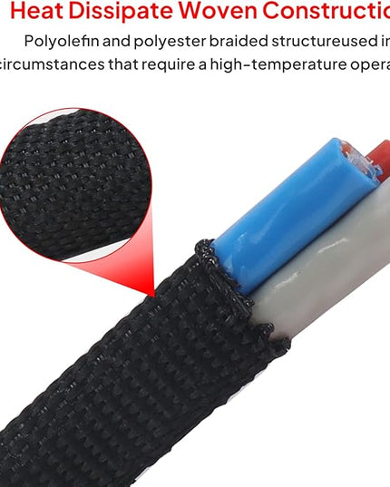 2 in 1 Heat Shrink Braided Sleeving Fabric Tubing-Ideal fit Irregular Shape Hose/Cable/Wire (1-3/8"(34mm), 14FT)