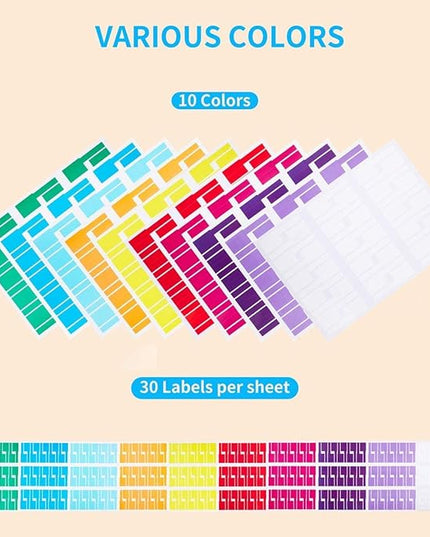 Hybsk 300 PCS Cable Labels Waterproof Wire Tags Write on Stickers Tear Resistant Flexible Works Cord Identification Labels A4 Sheet for Laser Printer 10 Sheet (10 Colors)