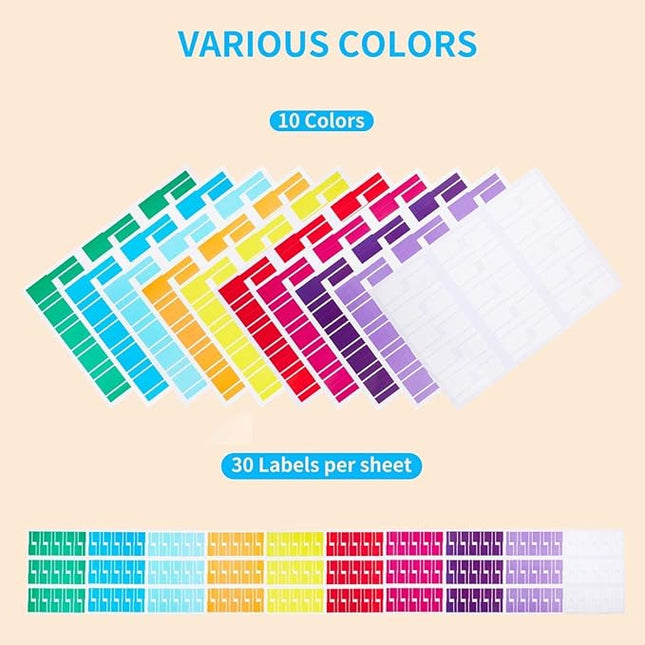 Hybsk 300 PCS Cable Labels Waterproof Wire Tags Write on Stickers Tear Resistant Flexible Works Cord Identification Labels A4 Sheet for Laser Printer 10 Sheet (10 Colors)