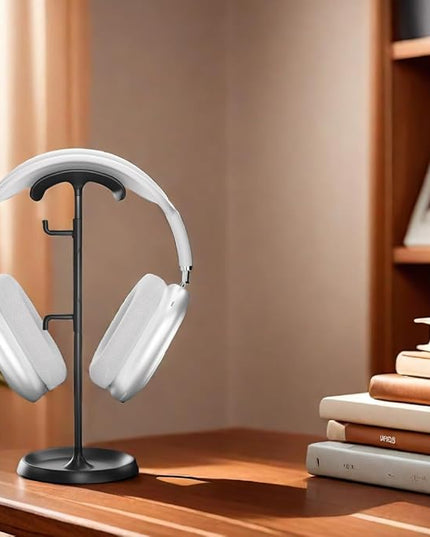 Headphone Stand for Desk, Headphone Holder with Cable Organizer Storage Tray Compatible for AirPods Max, Pro, Beats, Gaming Headset Stand. 【No Tools Required】 ME-2 (Black)