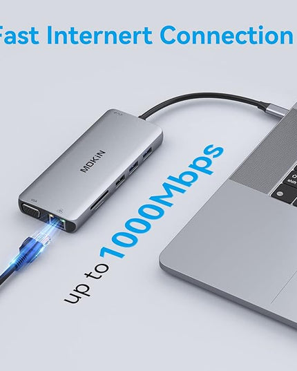 USB C Docking Station Dual Monitor, Dual HDMI Adapter 12 in 1 Triple Display USB C Hub with VGA, Gigabit Ethernet, 100W PD, 4 USB Ports, SD/TF