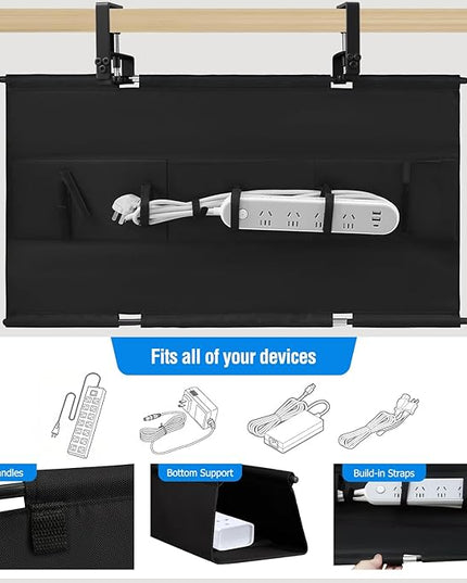 Under Desk Cable Management Tray - Heavy Duty No-Drill Clamp & Screw Mount, 28-Inch Cord Organizer for Home Office, Gaming Setup & Study Room, Holds Power Strip & Large Adapters (Black, 28"L x 5.5"W)