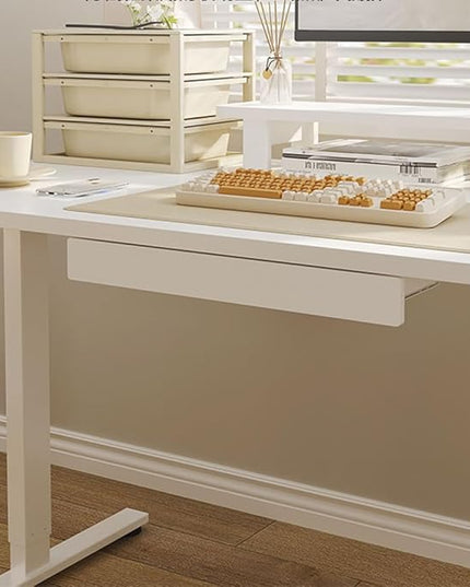 Under Desk Mounted Sliding Drawer to pull out, Attachable Desk Pencil Drawer Ball-Bearing Slides (White)