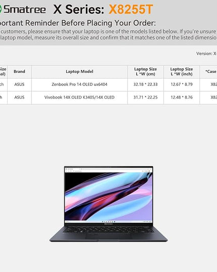 Smatree Hard EVA Protective Sleeve Case Compatible for 14 inch ASUS Vivobook 14X OLED K3405 Laptop, for 14.5 inch ASUS Zenbook Pro 14 OLED ux6404 Laptop Notebook Bag (X8255T)