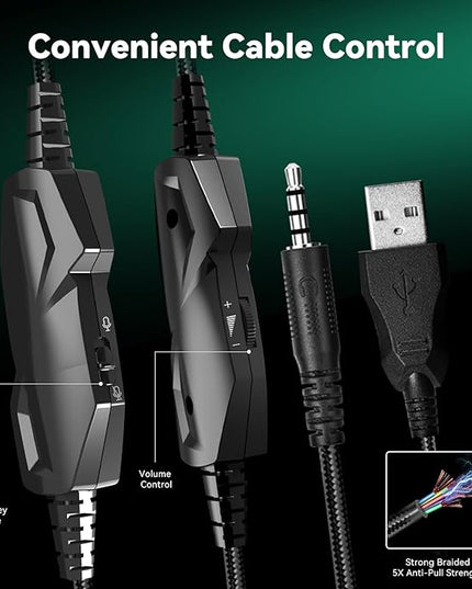 Gaming Headset with Microphone for Pc, Xbox One Series X/s, Ps4, Ps5, Switch, Stereo Wired Noise Cancelling Over-Ear Headphones with Mic, RGB, for Computer, Laptop, Mac, Nintendo, Gamer (Green)