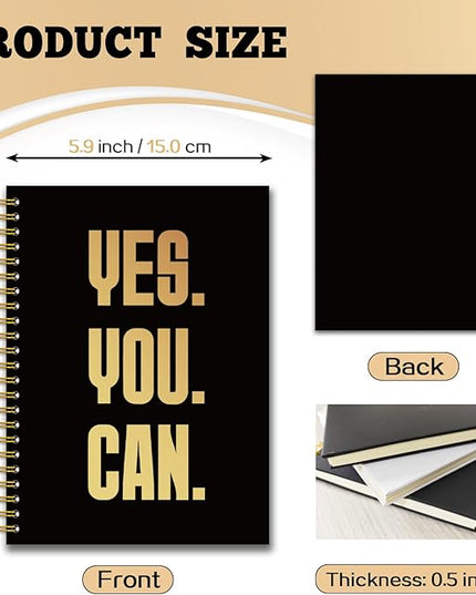 YAZMEEN Inspirational Quote Black Gold Spiral Notebook（160 Pages） Yes You Can Blank Hardcover Notebook Employee Appreciation Gift Office Notebook Gift Funny Encouragement Gift for Colleague Friend