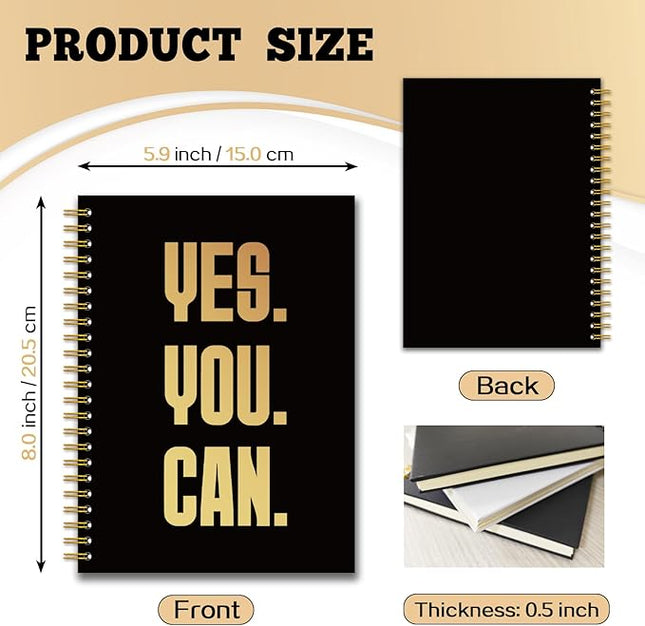 YAZMEEN Inspirational Quote Black Gold Spiral Notebook（160 Pages） Yes You Can Blank Hardcover Notebook Employee Appreciation Gift Office Notebook Gift Funny Encouragement Gift for Colleague Friend